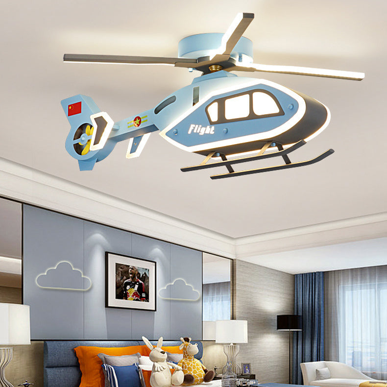 Modern Creative Iron Acrylic Helicopter LED Semi-Flush Mount Ceiling Light for Kids' Bedroom, Unique Children's Room Lighting, Aircraft Theme Decor, Fun Aviation Design, Stylish Kids Ceiling Fixture, Energy-Efficient LED Lamp, Adjustable Brightness, Playf