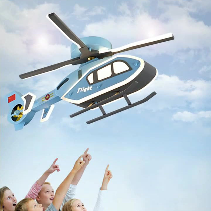 Modern Creative Iron Acrylic Helicopter LED Semi-Flush Mount Ceiling Light for Kids' Bedroom, Unique Children's Room Lighting, Aircraft Theme Decor, Fun Aviation Design, Stylish Kids Ceiling Fixture, Energy-Efficient LED Lamp, Adjustable Brightness, Playf