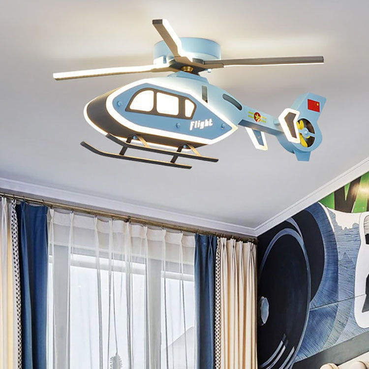 Modern Creative Iron Acrylic Helicopter LED Semi-Flush Mount Ceiling Light for Kids' Bedroom, Unique Children's Room Lighting, Aircraft Theme Decor, Fun Aviation Design, Stylish Kids Ceiling Fixture, Energy-Efficient LED Lamp, Adjustable Brightness, Playf