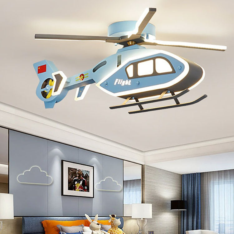 Modern Creative Iron Acrylic Helicopter LED Semi-Flush Mount Ceiling Light for Kids' Bedroom, Unique Children's Room Lighting, Aircraft Theme Decor, Fun Aviation Design, Stylish Kids Ceiling Fixture, Energy-Efficient LED Lamp, Adjustable Brightness, Playf