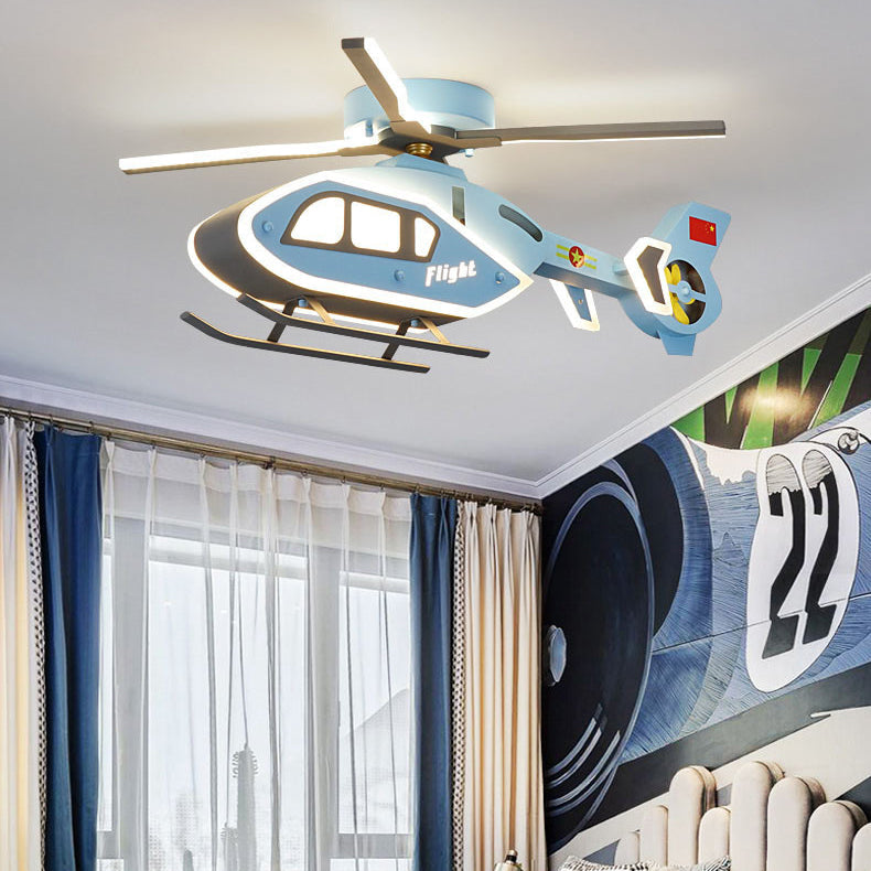 Modern Creative Iron Acrylic Helicopter LED Semi-Flush Mount Ceiling Light for Kids' Bedroom, Unique Children's Room Lighting, Aircraft Theme Decor, Fun Aviation Design, Stylish Kids Ceiling Fixture, Energy-Efficient LED Lamp, Adjustable Brightness, Playf