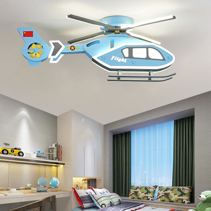 Modern Creative Iron Acrylic Helicopter LED Semi-Flush Mount Ceiling Light for Kids' Bedroom, Unique Children's Room Lighting, Aircraft Theme Decor, Fun Aviation Design, Stylish Kids Ceiling Fixture, Energy-Efficient LED Lamp, Adjustable Brightness, Playf