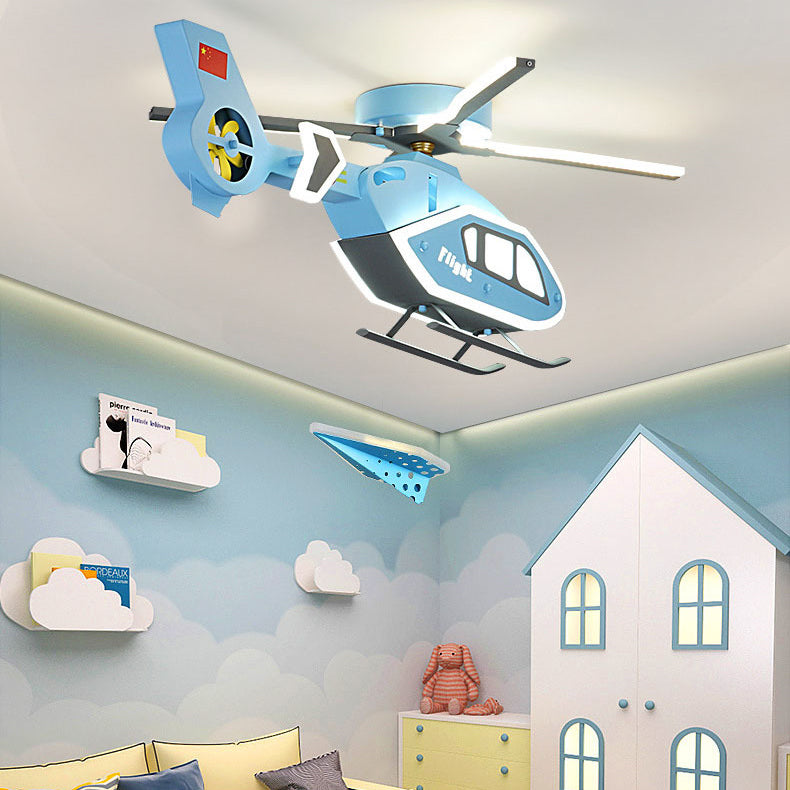 Modern Creative Iron Acrylic Helicopter LED Semi-Flush Mount Ceiling Light for Kids' Bedroom, Unique Children's Room Lighting, Aircraft Theme Decor, Fun Aviation Design, Stylish Kids Ceiling Fixture, Energy-Efficient LED Lamp, Adjustable Brightness, Playf