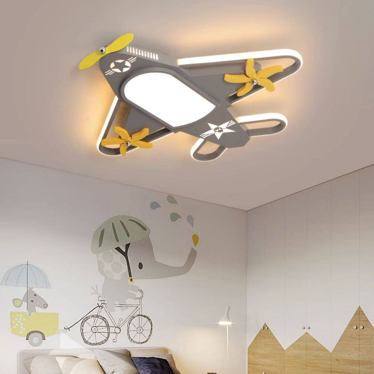 Contemporary Creative Iron Acrylic Airplane LED Flush Mount Ceiling Light Kids Bedroom Nursery Fixture, Modern Children’s Room Decor, Aviation Lighting, Airplane Theme Illumination, Stylish Ceiling Light for Boys and Girls Room
