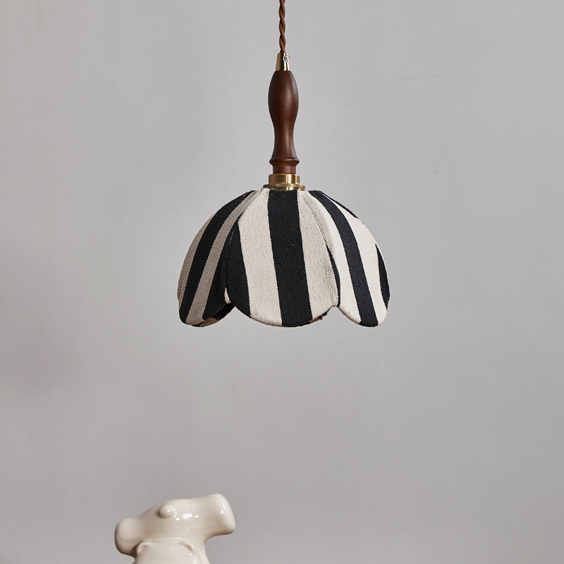 Modern Mid-Century Wavy Dome Pendant Light - Fabric & Wood 1-Light Fixture for Bedroom & Living Room Lighting