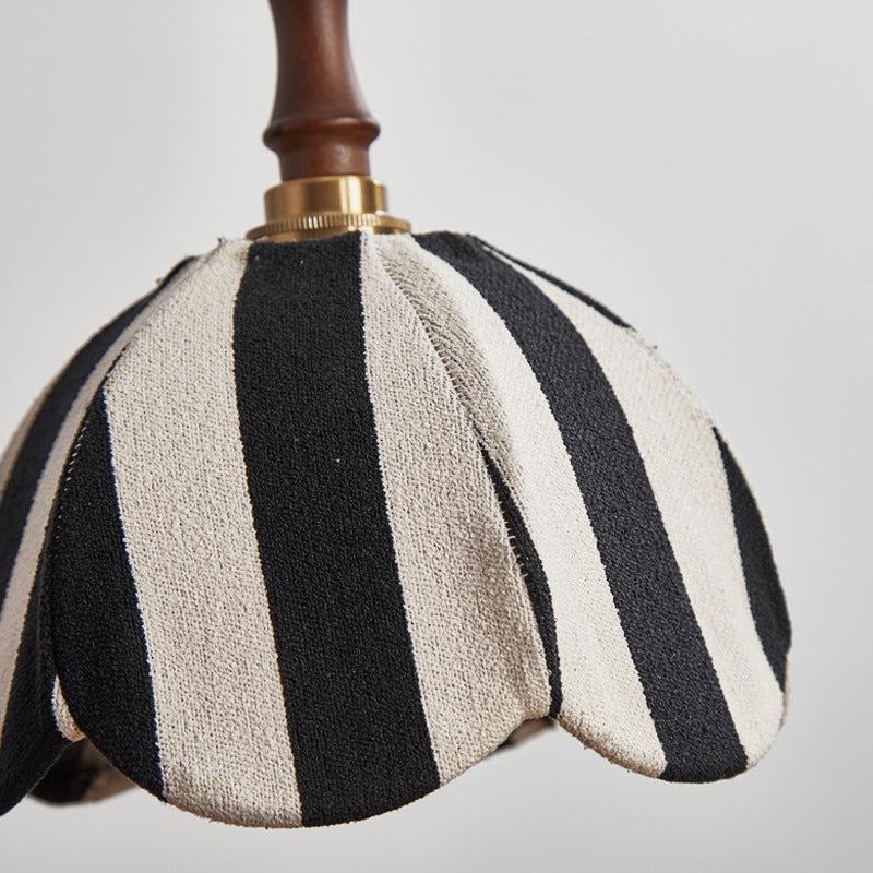 Modern Mid-Century Wavy Dome Pendant Light - Fabric & Wood 1-Light Fixture for Bedroom & Living Room Lighting