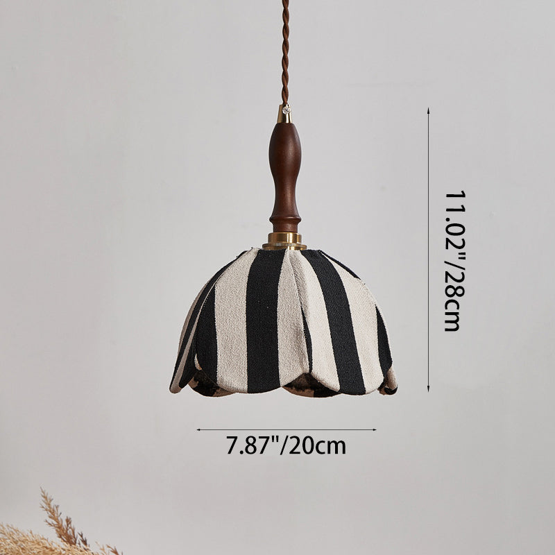 Modern Mid-Century Wavy Dome Pendant Light - Fabric & Wood 1-Light Fixture for Bedroom & Living Room Lighting