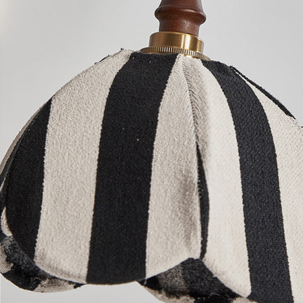 Modern Mid-Century Wavy Dome Pendant Light - Fabric & Wood 1-Light Fixture for Bedroom & Living Room Lighting
