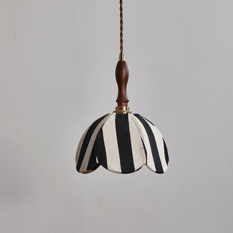 Modern Mid-Century Wavy Dome Pendant Light - Fabric & Wood 1-Light Fixture for Bedroom & Living Room Lighting