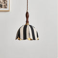 Modern Mid-Century Wavy Dome Pendant Light - Fabric & Wood 1-Light Fixture for Bedroom & Living Room Lighting