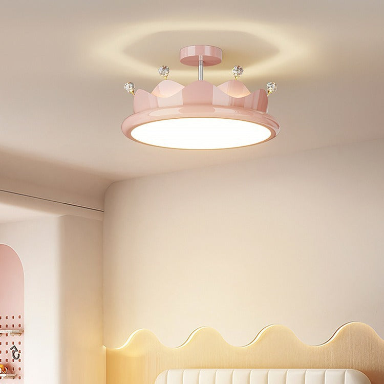 Contemporary Iron Crystal PE Round Crown LED Semi-Flush Mount Ceiling Light for Bedroom, Modern Minimalist Lighting Fixture, Elegant Indoor Ceiling Lamp, Energy-Efficient LED Light, Stylish Bedroom Decor, Chic Home Lighting Solution, Luxurious Crystal Ill