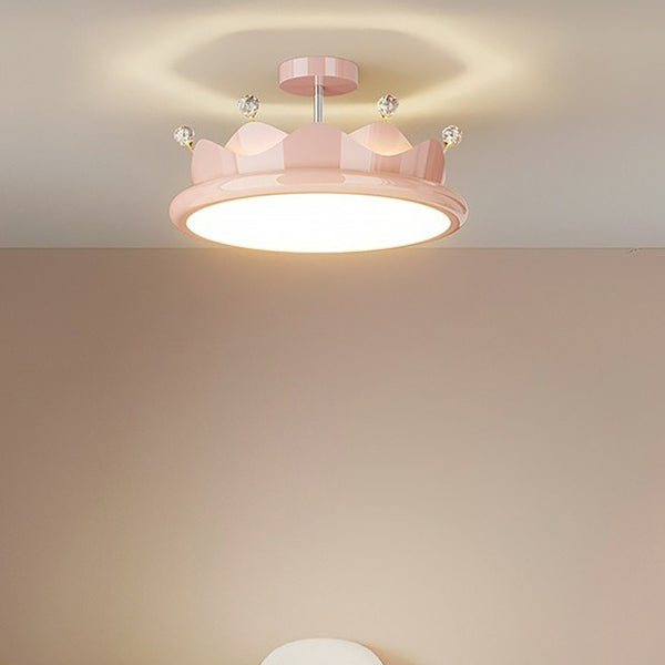 Contemporary Iron Crystal PE Round Crown LED Semi-Flush Mount Ceiling Light for Bedroom, Modern Minimalist Lighting Fixture, Elegant Indoor Ceiling Lamp, Energy-Efficient LED Light, Stylish Bedroom Decor, Chic Home Lighting Solution, Luxurious Crystal Ill