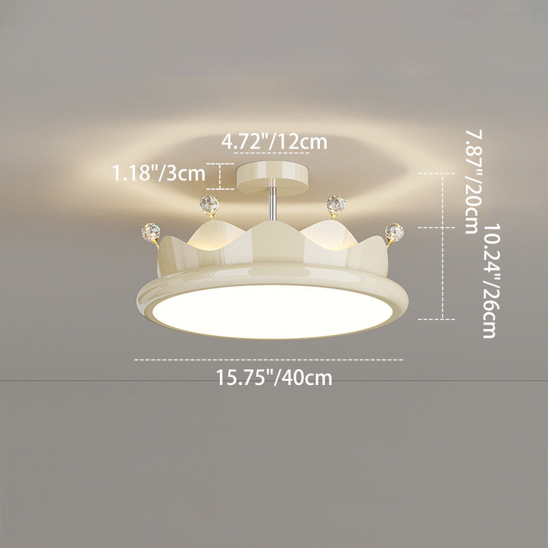 Contemporary Iron Crystal PE Round Crown LED Semi-Flush Mount Ceiling Light for Bedroom, Modern Minimalist Lighting Fixture, Elegant Indoor Ceiling Lamp, Energy-Efficient LED Light, Stylish Bedroom Decor, Chic Home Lighting Solution, Luxurious Crystal Ill