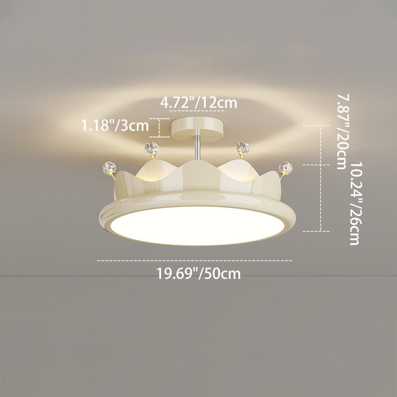 Contemporary Iron Crystal PE Round Crown LED Semi-Flush Mount Ceiling Light for Bedroom, Modern Minimalist Lighting Fixture, Elegant Indoor Ceiling Lamp, Energy-Efficient LED Light, Stylish Bedroom Decor, Chic Home Lighting Solution, Luxurious Crystal Ill