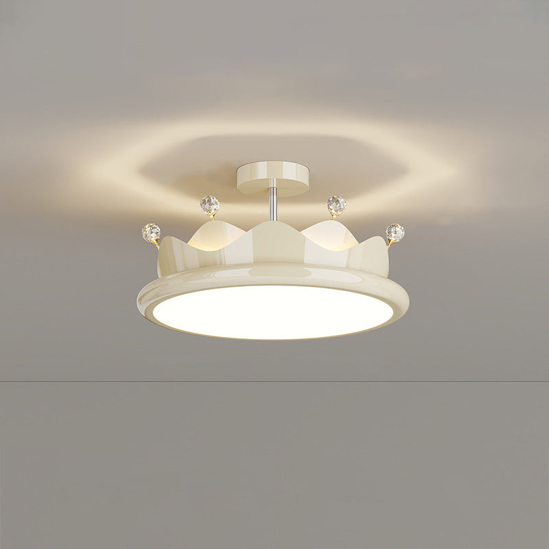 Contemporary Iron Crystal PE Round Crown LED Semi-Flush Mount Ceiling Light for Bedroom, Modern Minimalist Lighting Fixture, Elegant Indoor Ceiling Lamp, Energy-Efficient LED Light, Stylish Bedroom Decor, Chic Home Lighting Solution, Luxurious Crystal Ill