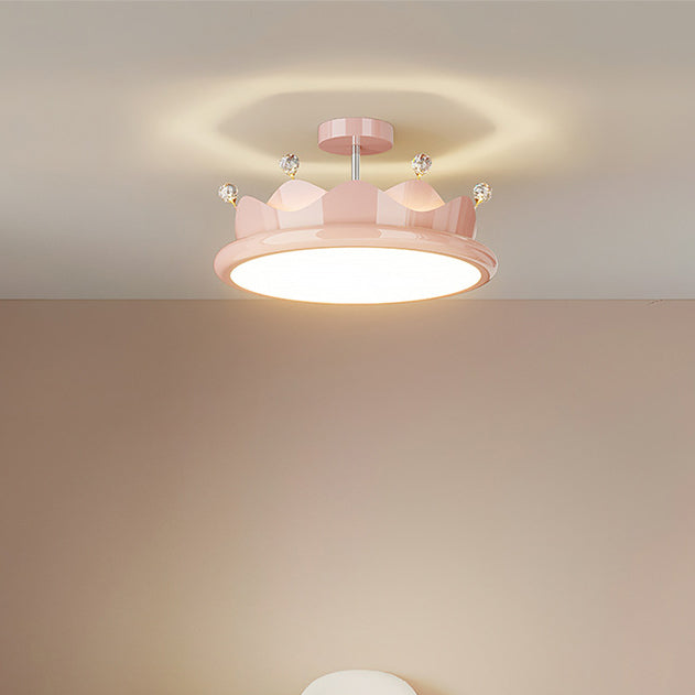 Contemporary Iron Crystal PE Round Crown LED Semi-Flush Mount Ceiling Light for Bedroom, Modern Minimalist Lighting Fixture, Elegant Indoor Ceiling Lamp, Energy-Efficient LED Light, Stylish Bedroom Decor, Chic Home Lighting Solution, Luxurious Crystal Ill