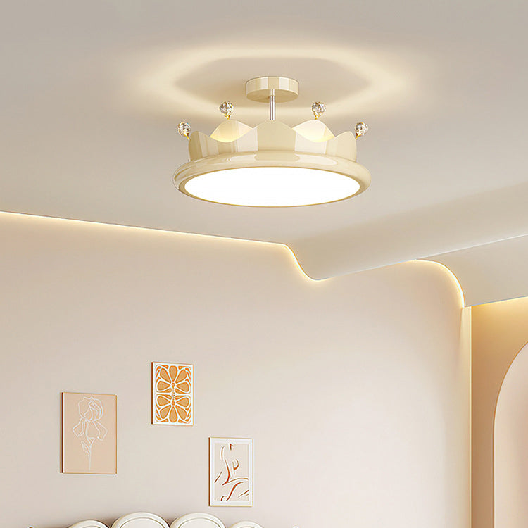 Contemporary Iron Crystal PE Round Crown LED Semi-Flush Mount Ceiling Light for Bedroom, Modern Minimalist Lighting Fixture, Elegant Indoor Ceiling Lamp, Energy-Efficient LED Light, Stylish Bedroom Decor, Chic Home Lighting Solution, Luxurious Crystal Ill