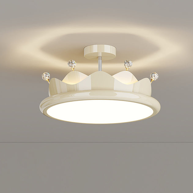 Contemporary Iron Crystal PE Round Crown LED Semi-Flush Mount Ceiling Light for Bedroom, Modern Minimalist Lighting Fixture, Elegant Indoor Ceiling Lamp, Energy-Efficient LED Light, Stylish Bedroom Decor, Chic Home Lighting Solution, Luxurious Crystal Ill