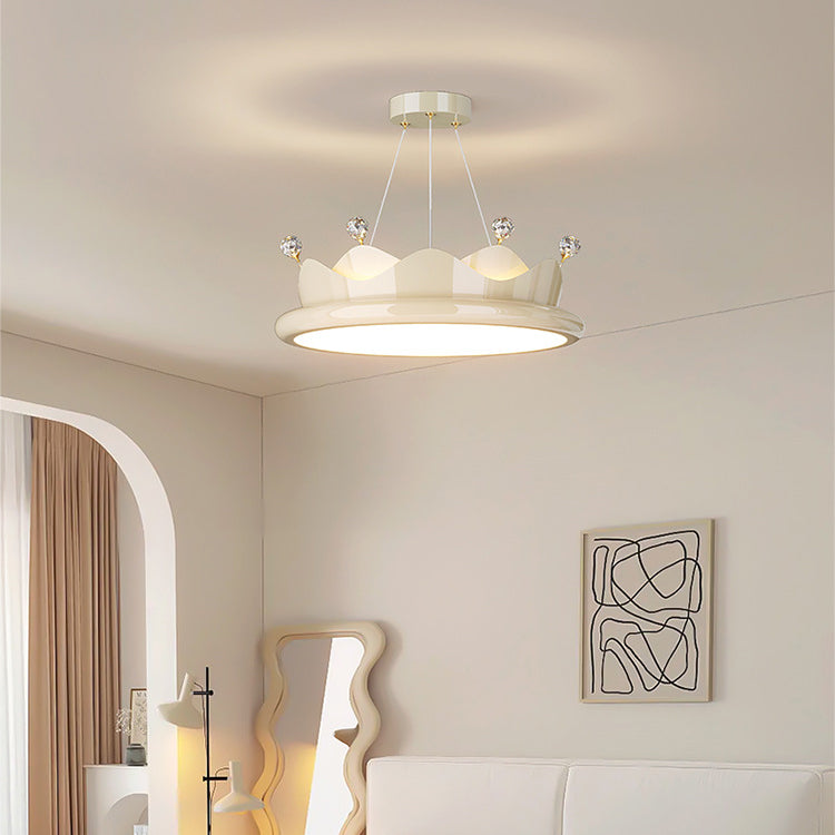 Contemporary Iron Crystal PE Round Crown-Shaped LED Pendant Light for Bedroom, Modern LED Chandelier, Elegant Hanging Light Fixture, Stylish Bedroom Lighting, Unique Designer Ceiling Light, Luxury Home Decor, Energy-Efficient Pendant Lamp, Artistic Bedroo