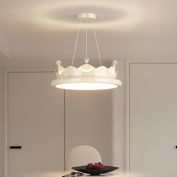 Contemporary Iron Crystal PE Round Crown-Shaped LED Pendant Light for Bedroom, Modern LED Chandelier, Elegant Hanging Light Fixture, Stylish Bedroom Lighting, Unique Designer Ceiling Light, Luxury Home Decor, Energy-Efficient Pendant Lamp, Artistic Bedroo
