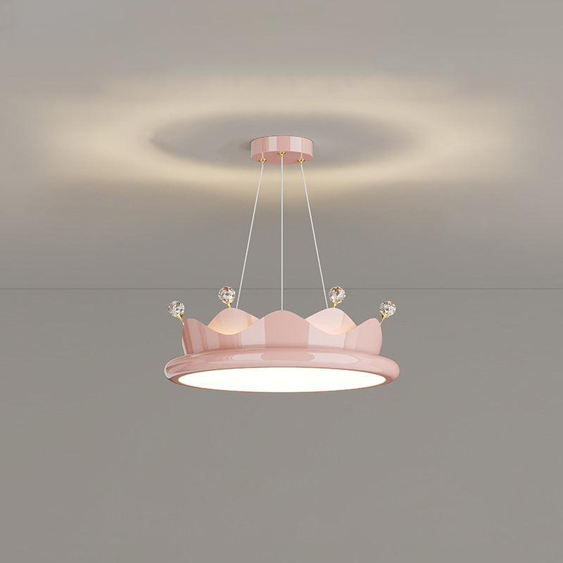 Contemporary Iron Crystal PE Round Crown-Shaped LED Pendant Light for Bedroom, Modern LED Chandelier, Elegant Hanging Light Fixture, Stylish Bedroom Lighting, Unique Designer Ceiling Light, Luxury Home Decor, Energy-Efficient Pendant Lamp, Artistic Bedroo