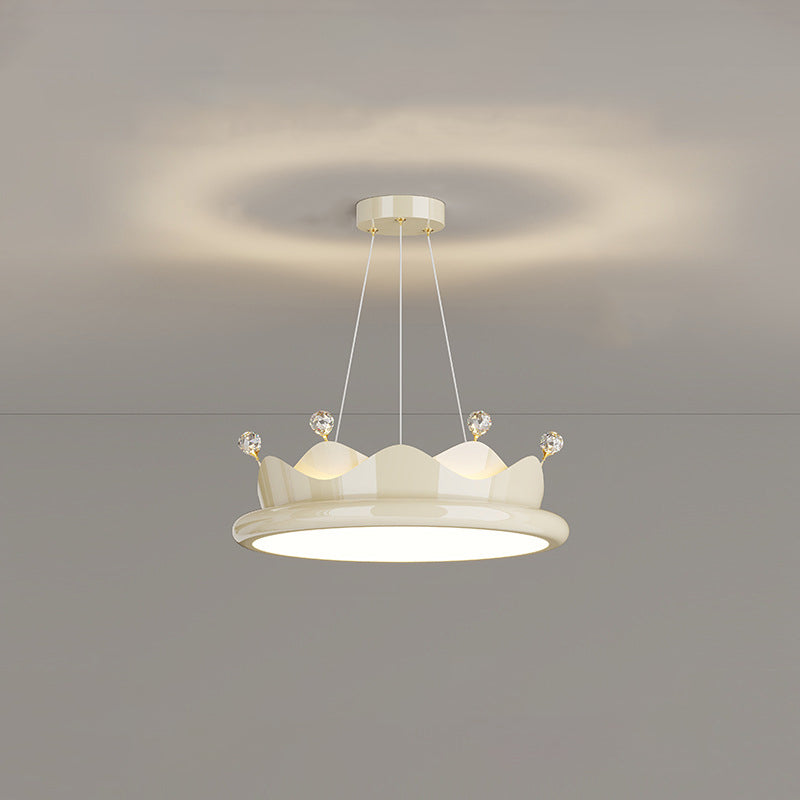 Contemporary Iron Crystal PE Round Crown-Shaped LED Pendant Light for Bedroom, Modern LED Chandelier, Elegant Hanging Light Fixture, Stylish Bedroom Lighting, Unique Designer Ceiling Light, Luxury Home Decor, Energy-Efficient Pendant Lamp, Artistic Bedroo