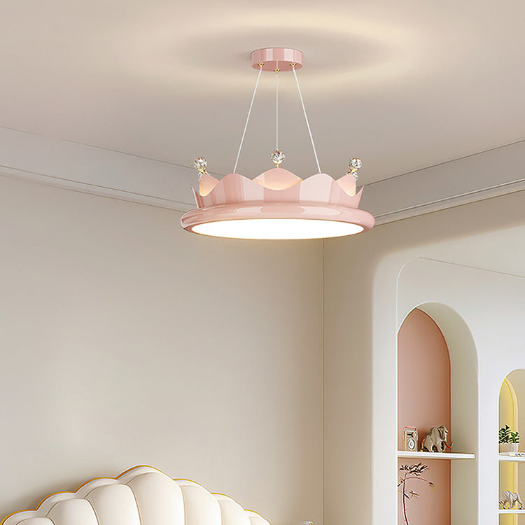 Contemporary Iron Crystal PE Round Crown-Shaped LED Pendant Light for Bedroom, Modern LED Chandelier, Elegant Hanging Light Fixture, Stylish Bedroom Lighting, Unique Designer Ceiling Light, Luxury Home Decor, Energy-Efficient Pendant Lamp, Artistic Bedroo
