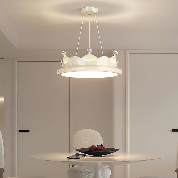 Contemporary Iron Crystal PE Round Crown-Shaped LED Pendant Light for Bedroom, Modern LED Chandelier, Elegant Hanging Light Fixture, Stylish Bedroom Lighting, Unique Designer Ceiling Light, Luxury Home Decor, Energy-Efficient Pendant Lamp, Artistic Bedroo
