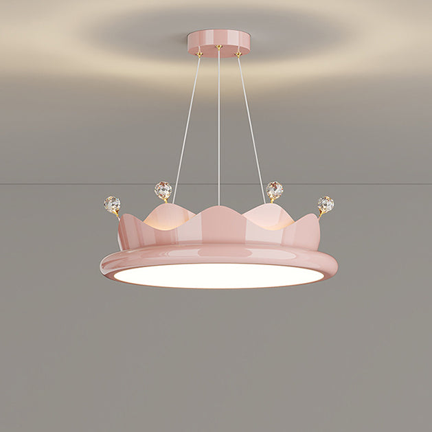 Contemporary Iron Crystal PE Round Crown-Shaped LED Pendant Light for Bedroom, Modern LED Chandelier, Elegant Hanging Light Fixture, Stylish Bedroom Lighting, Unique Designer Ceiling Light, Luxury Home Decor, Energy-Efficient Pendant Lamp, Artistic Bedroo