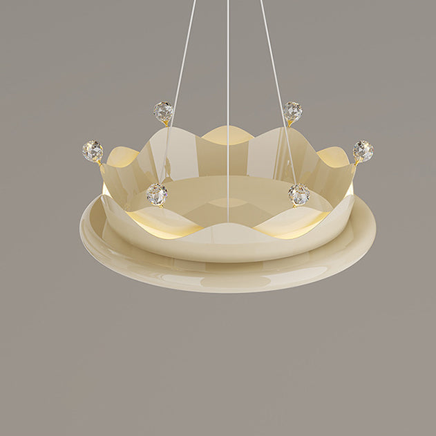 Contemporary Iron Crystal PE Round Crown-Shaped LED Pendant Light for Bedroom, Modern LED Chandelier, Elegant Hanging Light Fixture, Stylish Bedroom Lighting, Unique Designer Ceiling Light, Luxury Home Decor, Energy-Efficient Pendant Lamp, Artistic Bedroo