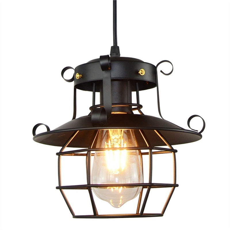Contemporary Industrial Iron Cage Pendant Light - 1-Light Fixture for Living Room