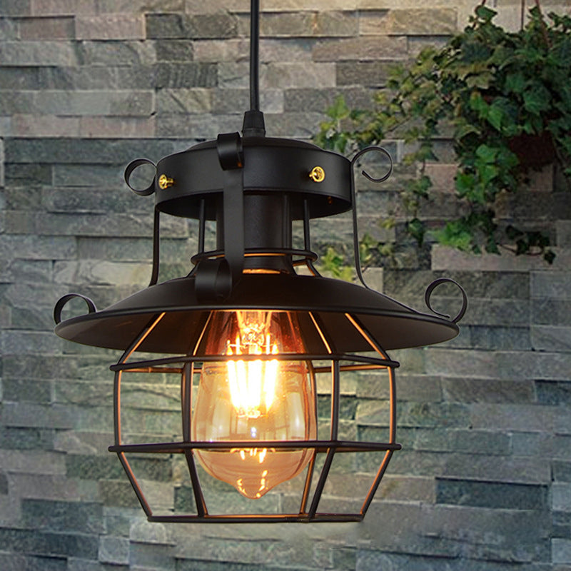 Contemporary Industrial Iron Cage Pendant Light - 1-Light Fixture for Living Room