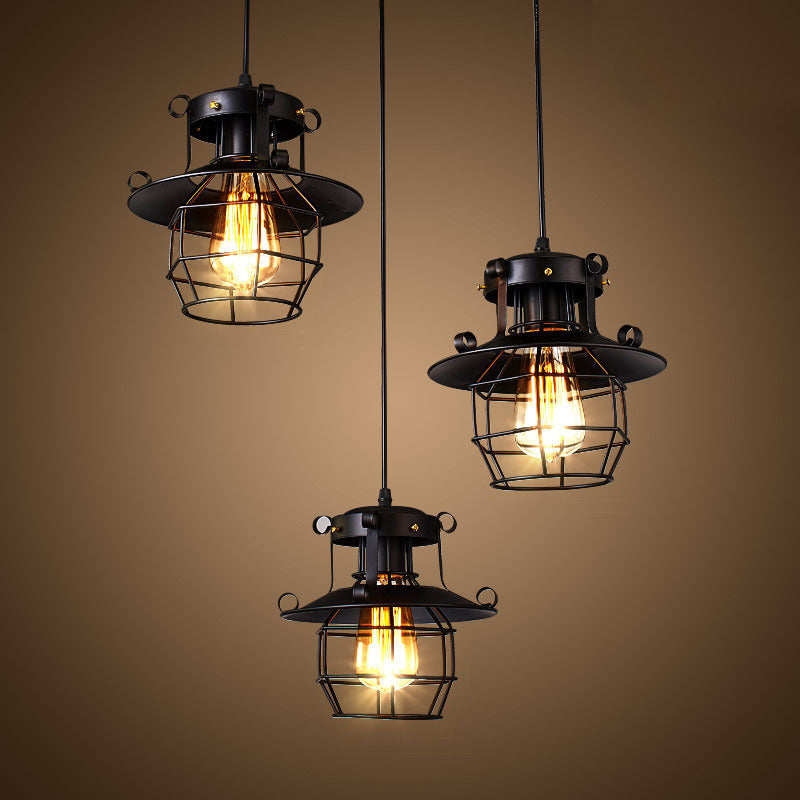 Contemporary Industrial Iron Cage Pendant Light - 1-Light Fixture for Living Room