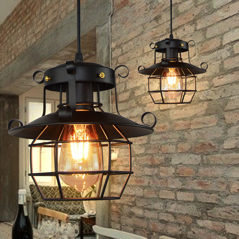 Contemporary Industrial Iron Cage Pendant Light - 1-Light Fixture for Living Room