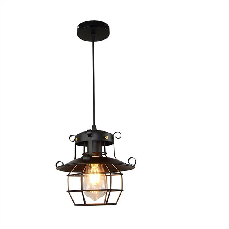 Contemporary Industrial Iron Cage Pendant Light - 1-Light Fixture for Living Room
