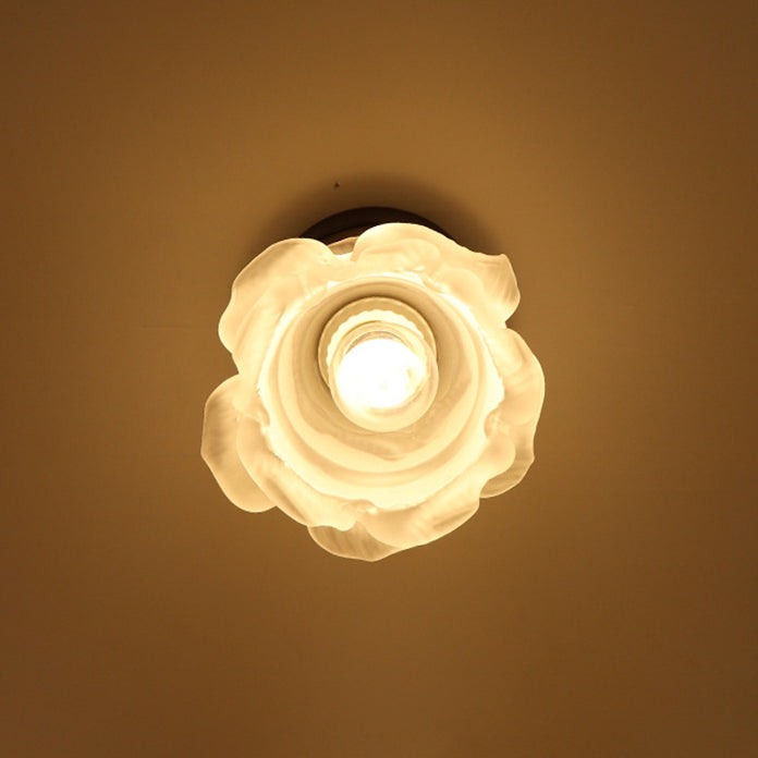 Traditional French Iron & Glass Rose 1-Light Semi-Flush Mount Ceiling Light for Hallway