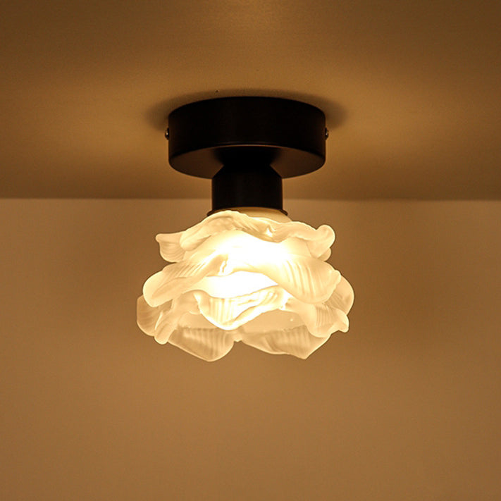 Traditional French Iron & Glass Rose 1-Light Semi-Flush Mount Ceiling Light for Hallway