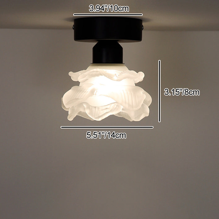 Traditional French Iron & Glass Rose 1-Light Semi-Flush Mount Ceiling Light for Hallway