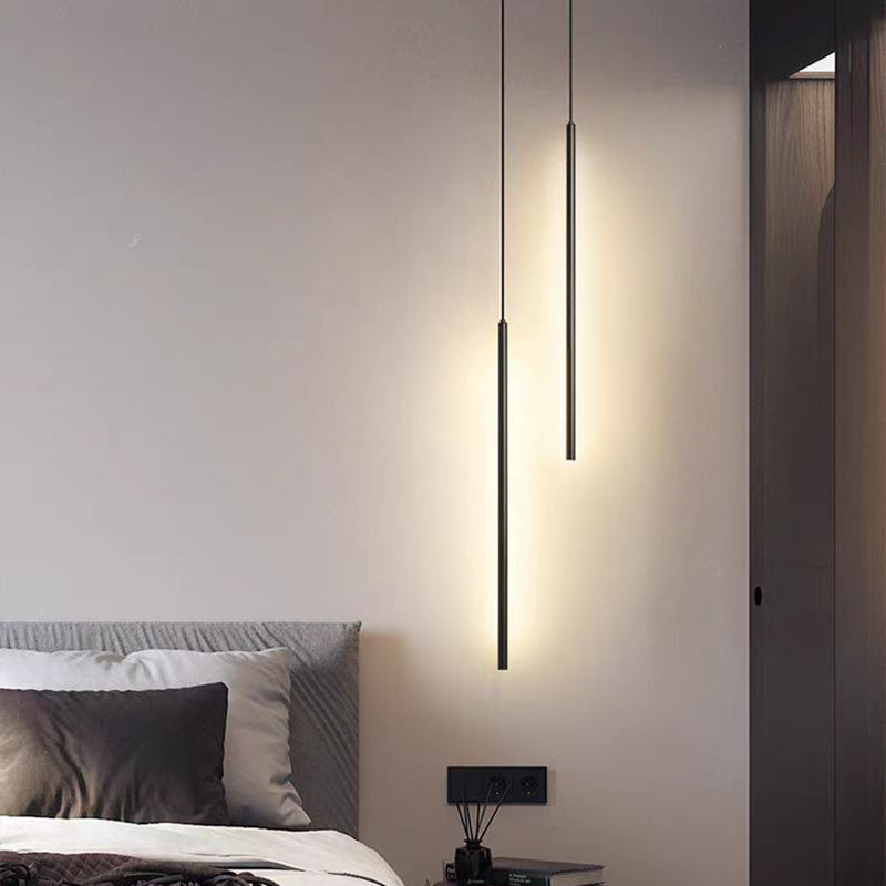 Modern Minimalist Aluminum Silicone Cylinder LED Pendant Light for Bedroom - Sleek Design, Energy Efficient, Adjustable Height, Stylish Lighting Solution