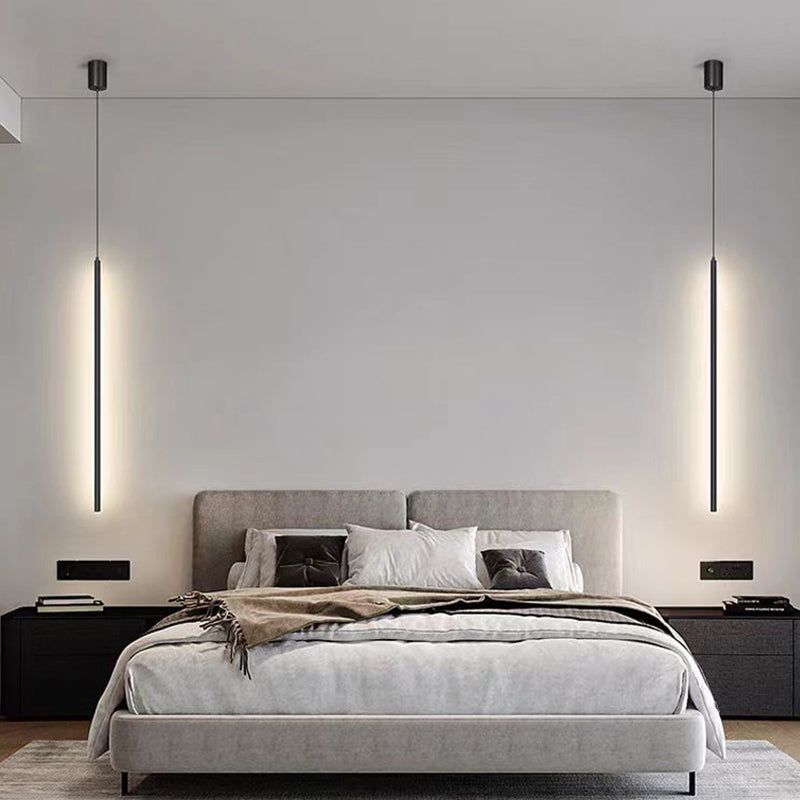 Modern Minimalist Aluminum Silicone Cylinder LED Pendant Light for Bedroom - Sleek Design, Energy Efficient, Adjustable Height, Stylish Lighting Solution