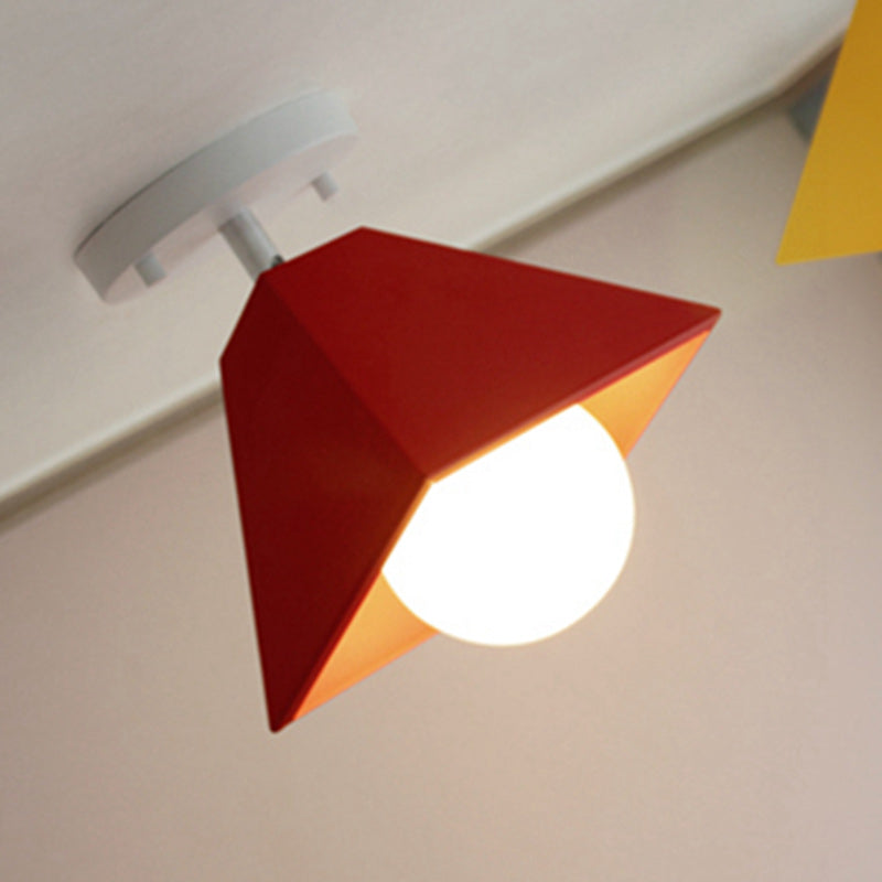 Contemporary Iron Trapezoid 1-Light Semi-Flush Mount Ceiling Light for Living Room