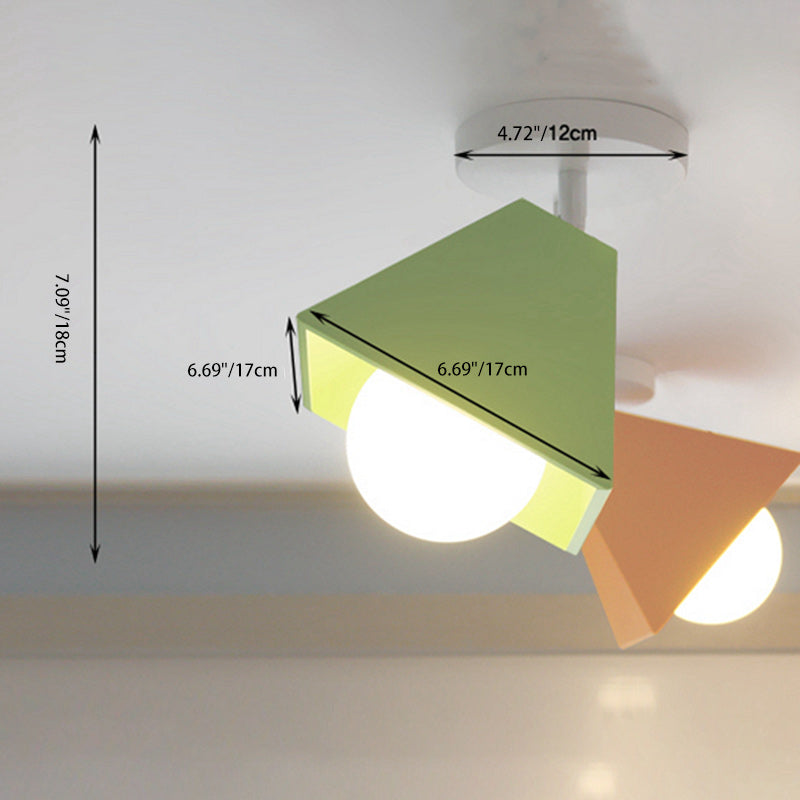 Contemporary Iron Trapezoid 1-Light Semi-Flush Mount Ceiling Light for Living Room