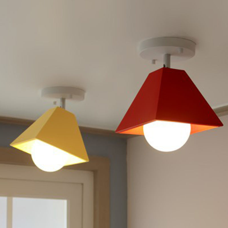 Contemporary Iron Trapezoid 1-Light Semi-Flush Mount Ceiling Light for Living Room