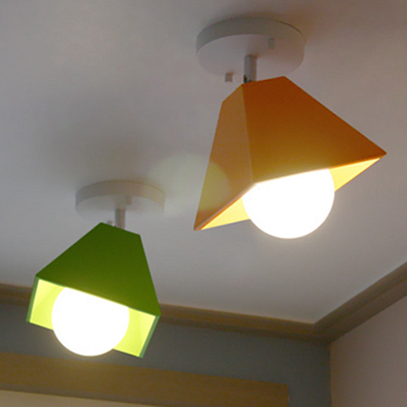 Contemporary Iron Trapezoid 1-Light Semi-Flush Mount Ceiling Light for Living Room