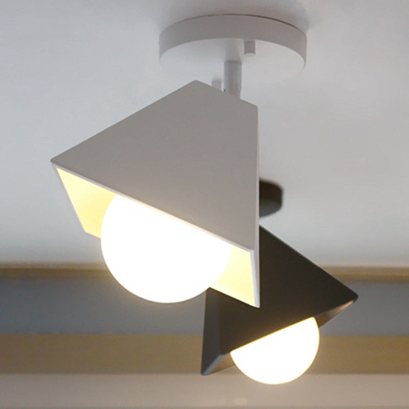 Contemporary Iron Trapezoid 1-Light Semi-Flush Mount Ceiling Light for Living Room
