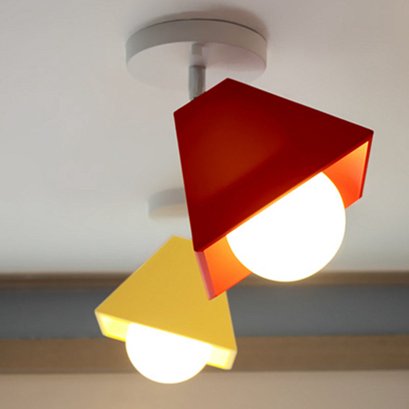 Contemporary Iron Trapezoid 1-Light Semi-Flush Mount Ceiling Light for Living Room