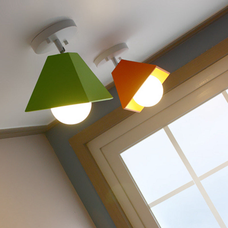 Contemporary Iron Trapezoid 1-Light Semi-Flush Mount Ceiling Light for Living Room