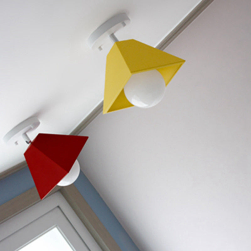 Contemporary Iron Trapezoid 1-Light Semi-Flush Mount Ceiling Light for Living Room