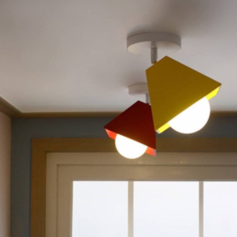 Contemporary Iron Trapezoid 1-Light Semi-Flush Mount Ceiling Light for Living Room