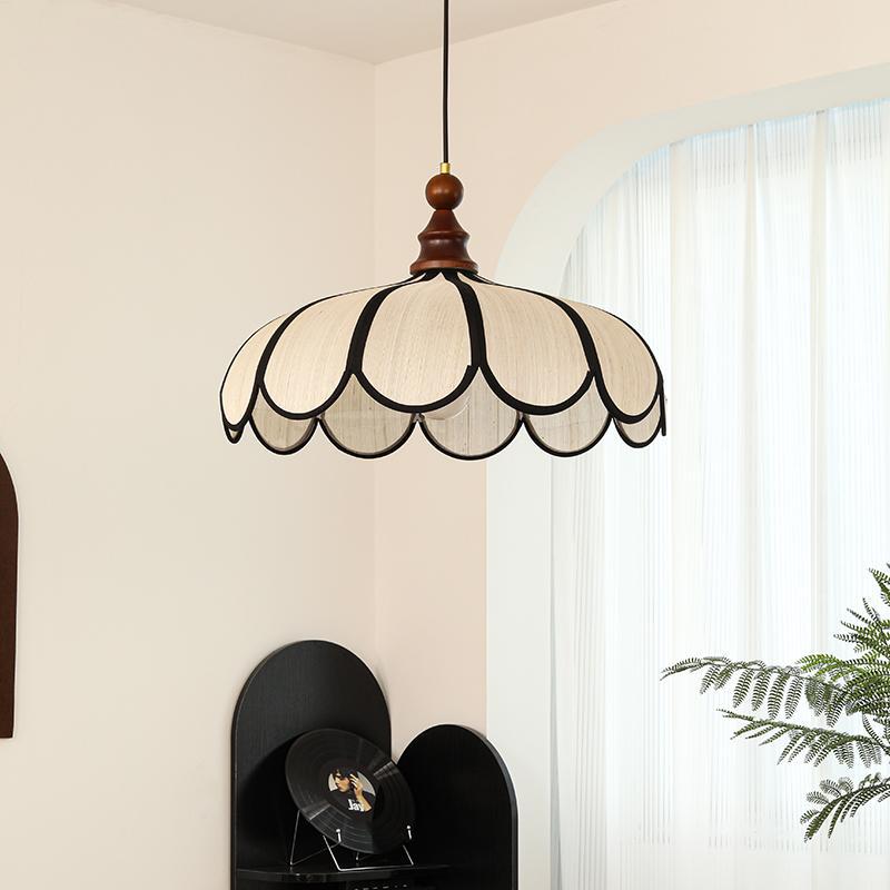 Traditional French Jute Iron Wood Floral Pendant Light for Living Room